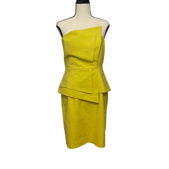 Black Halo Strapless Peplum Knee Length Dress, Bright Yellowish/Green, Size: 8 - Picture 1 of 4